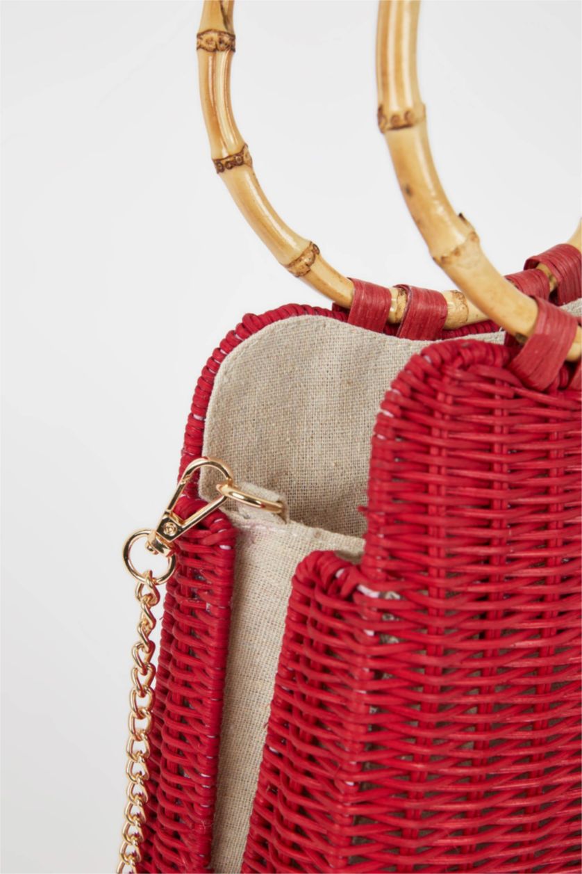 Kadın Kırmızı Hasır El Çantası