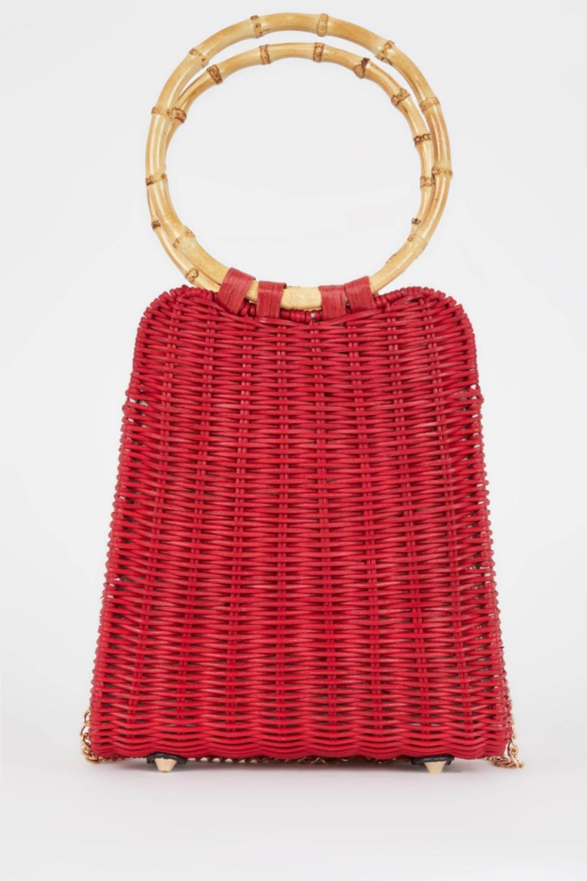 Kadın Kırmızı Hasır El Çantası