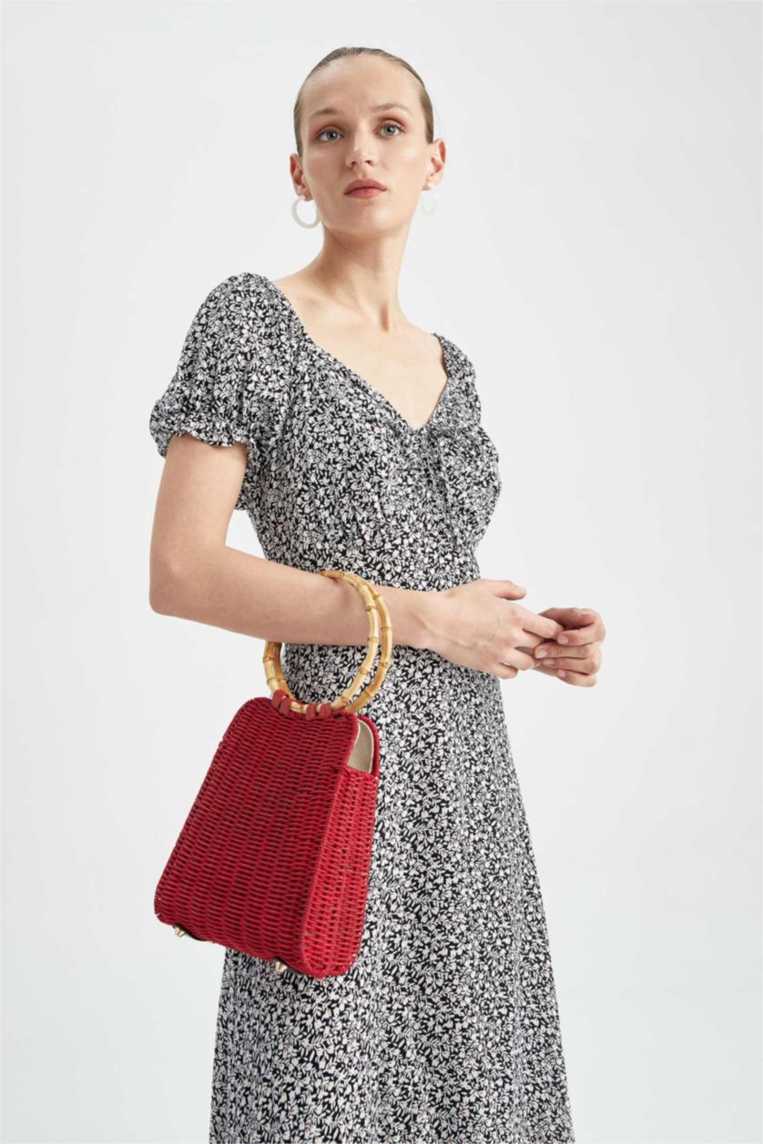 Kadın Kırmızı Hasır El Çantası