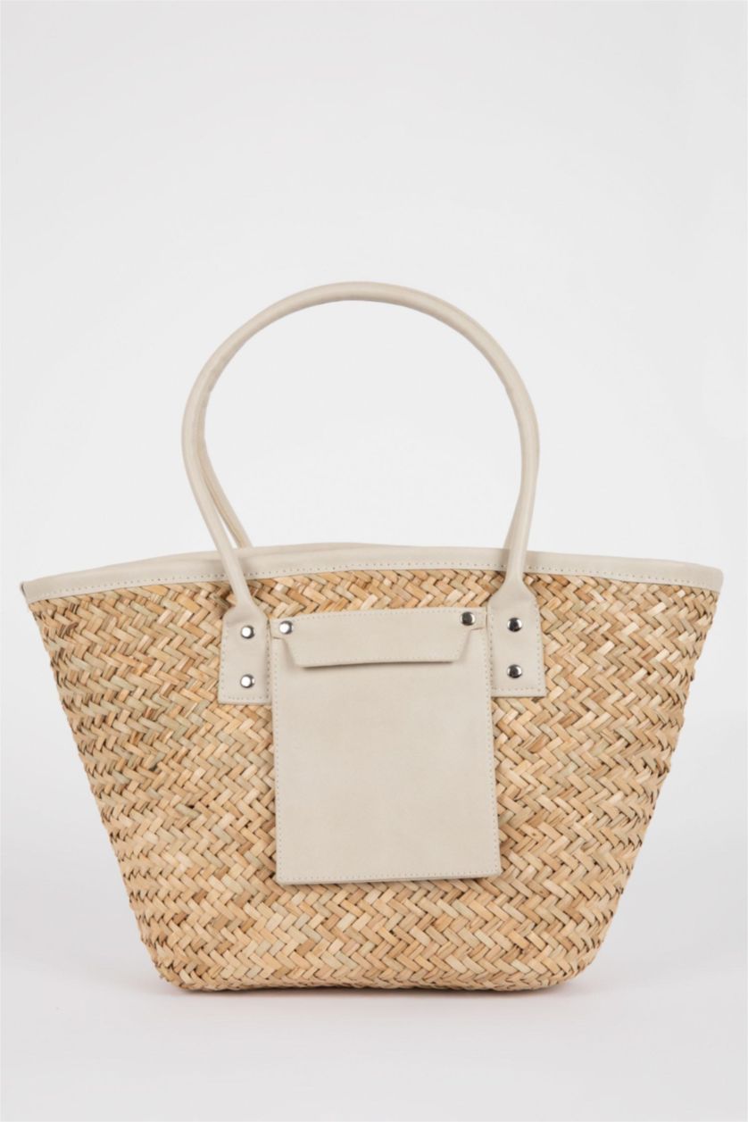 Woman Beige Wicker Shoulder bag