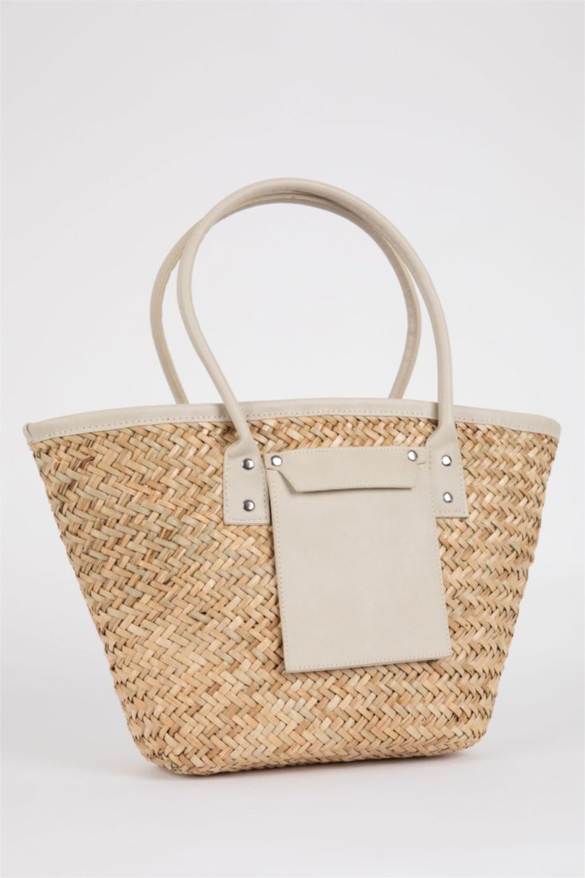 Woman Beige Wicker Shoulder bag