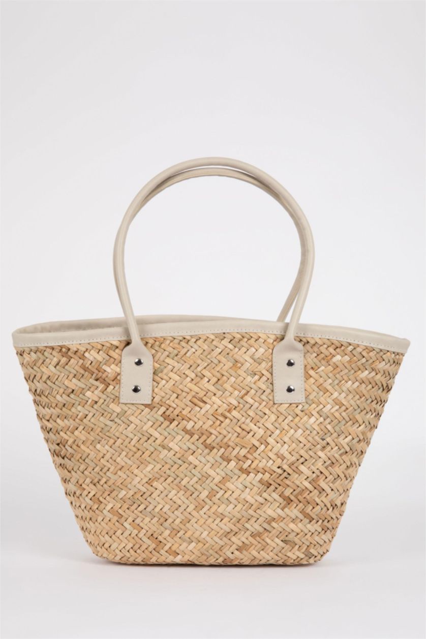 Woman Beige Wicker Shoulder bag