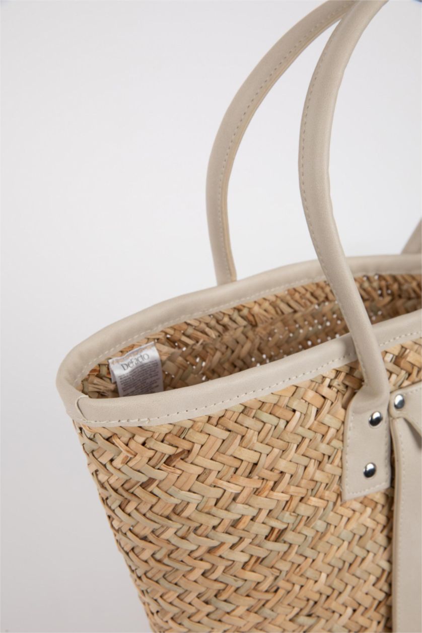 Woman Beige Wicker Shoulder bag