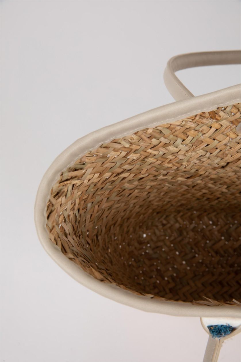 Woman Beige Wicker Shoulder bag