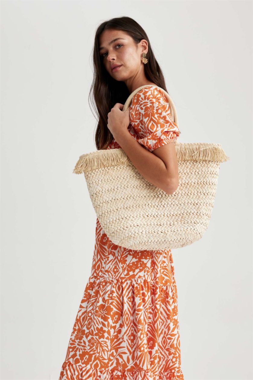 Kadın Açık Kum Kadın Hasır Plaj Çantası