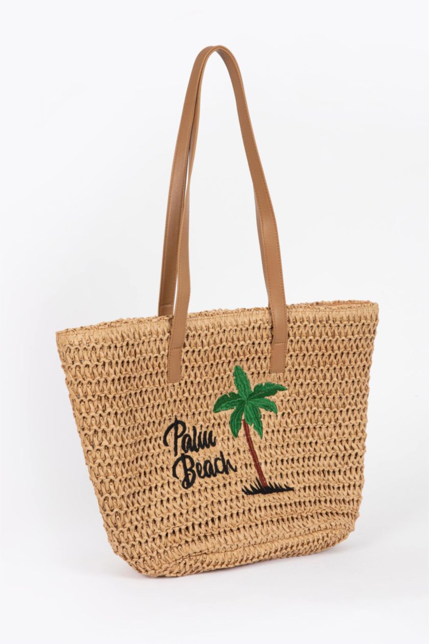 Kadın Koyu Kum Hasır Plaj Çantası