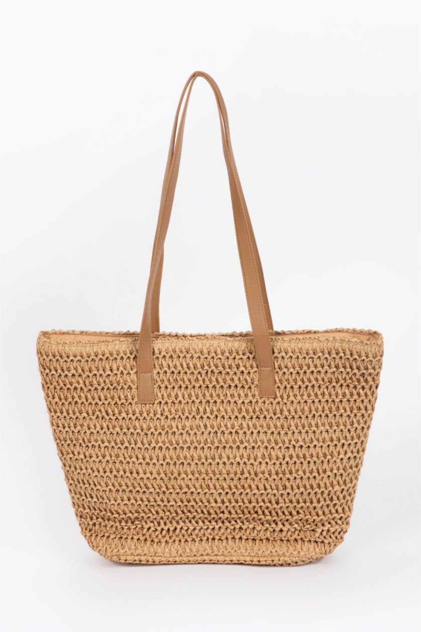 Kadın Koyu Kum Hasır Plaj Çantası