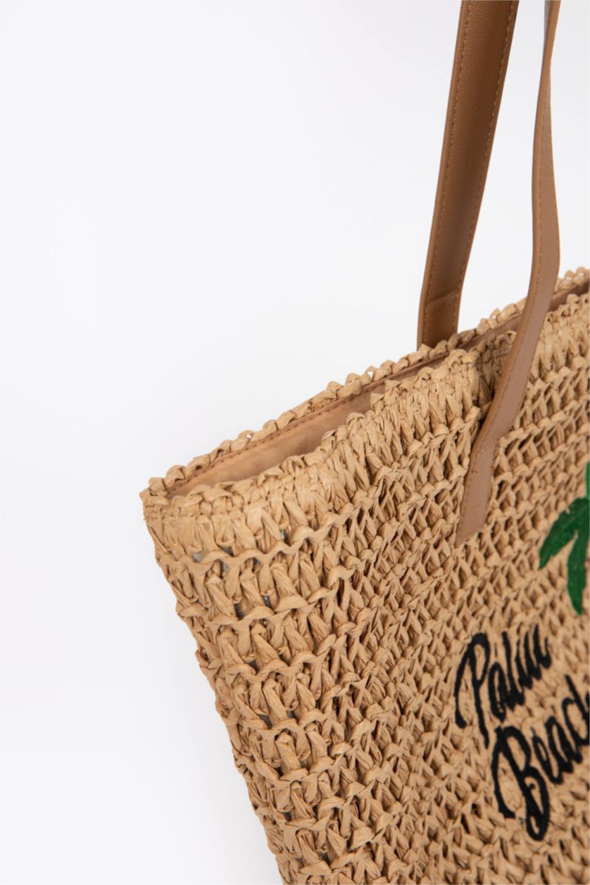 Kadın Koyu Kum Hasır Plaj Çantası