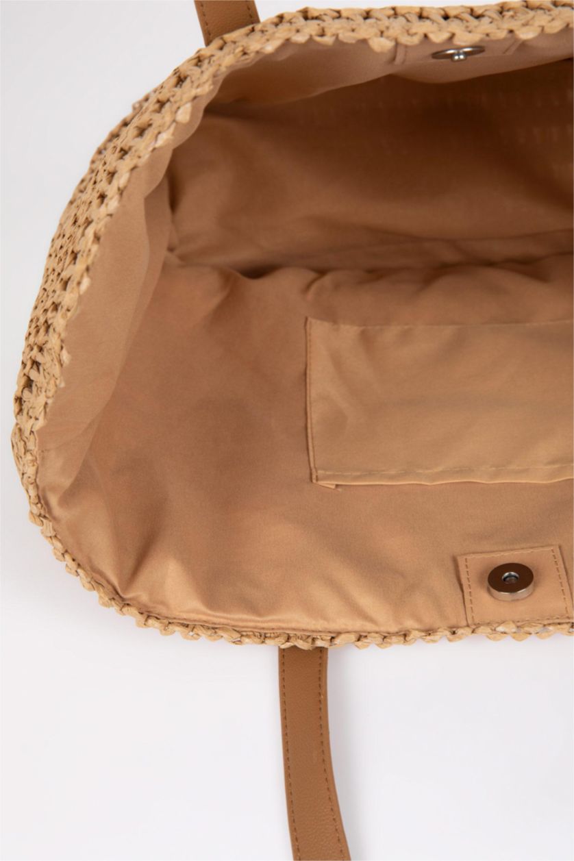 Kadın Koyu Kum Hasır Plaj Çantası