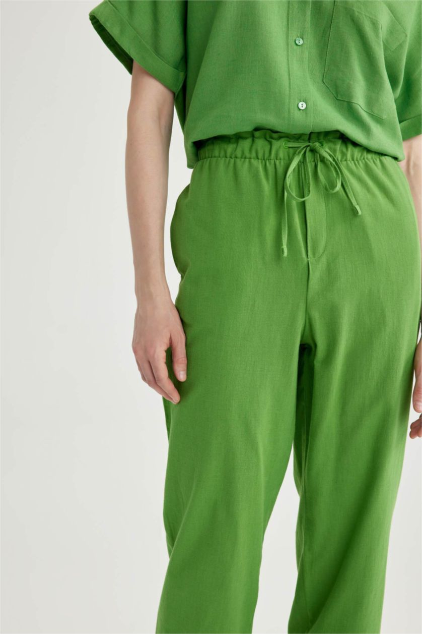 WOMAN Light Green High Waist Short Leg Linen Blend Jogger