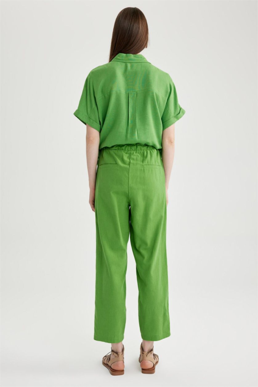 WOMAN Light Green High Waist Short Leg Linen Blend Jogger