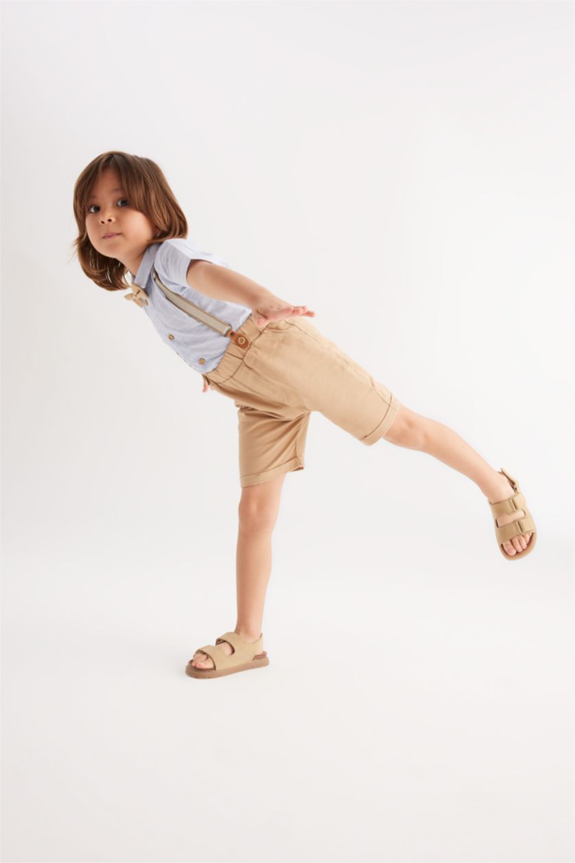 Erkek Bebek Açık Mavi Erkek Bebek Çizgili Gömlek Şort Askı Papyon 4'lü Takım