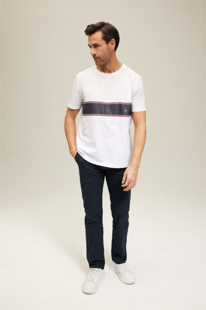 رجال أبيض تي شيرت قصة عادية بياقة مستديرة