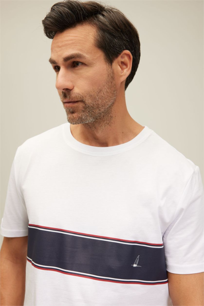 رجال أبيض تي شيرت قصة عادية بياقة مستديرة