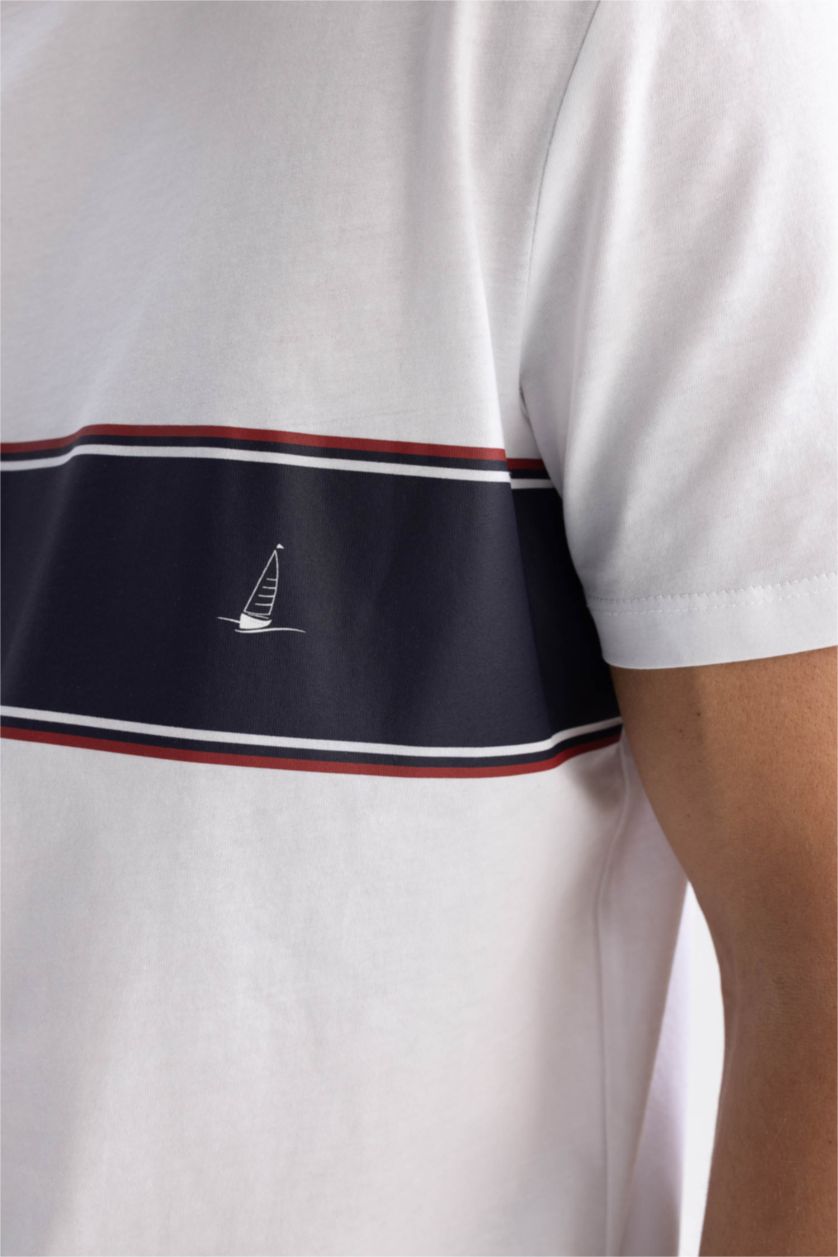 رجال أبيض تي شيرت قصة عادية بياقة مستديرة