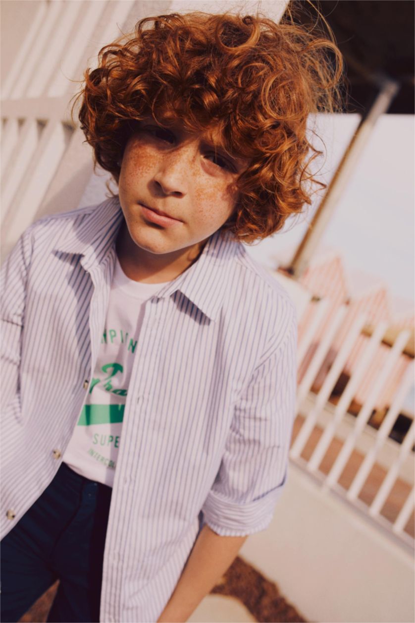 GARÇONS BLEU Clair Chemises à manches longues Popeline Col Polo Garçon