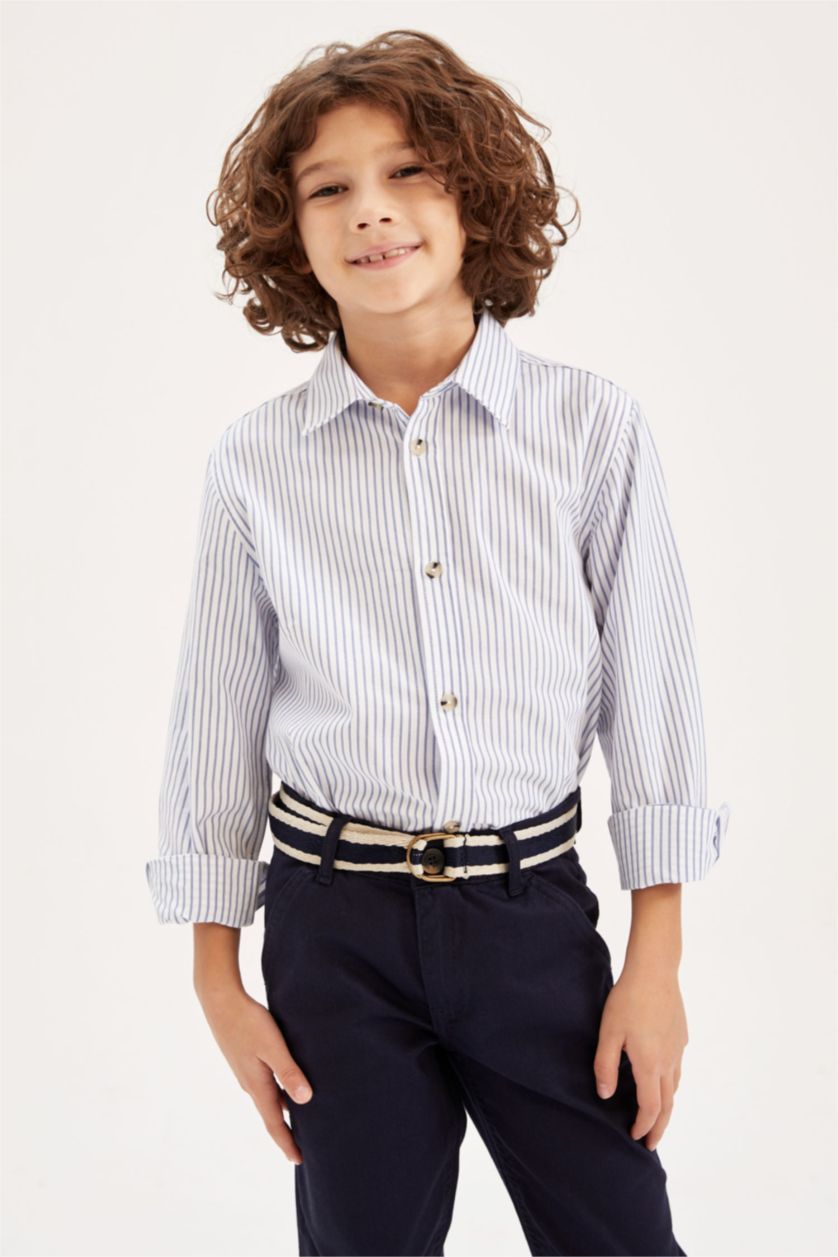 GARÇONS BLEU Clair Chemises à manches longues Popeline Col Polo Garçon