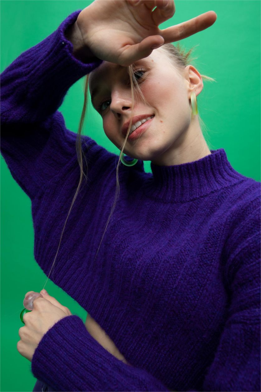 WOMAN Purple Oversize Fit Half Turtleneck Pullover
