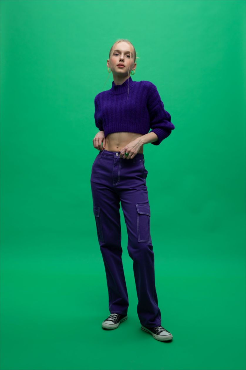 WOMAN Purple Oversize Fit Half Turtleneck Pullover