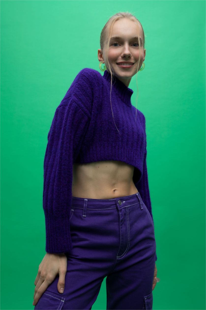 WOMAN Purple Oversize Fit Half Turtleneck Pullover