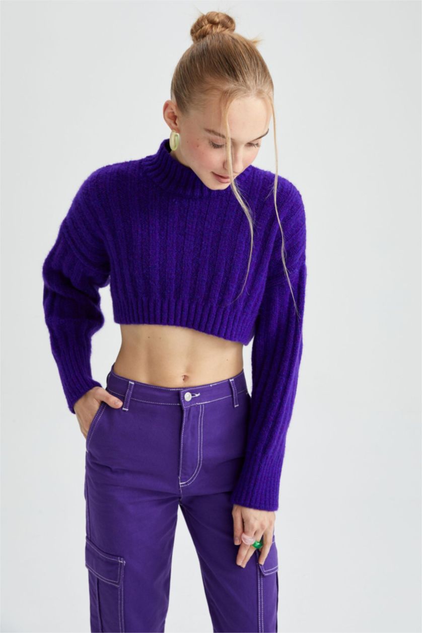 WOMAN Purple Oversize Fit Half Turtleneck Pullover