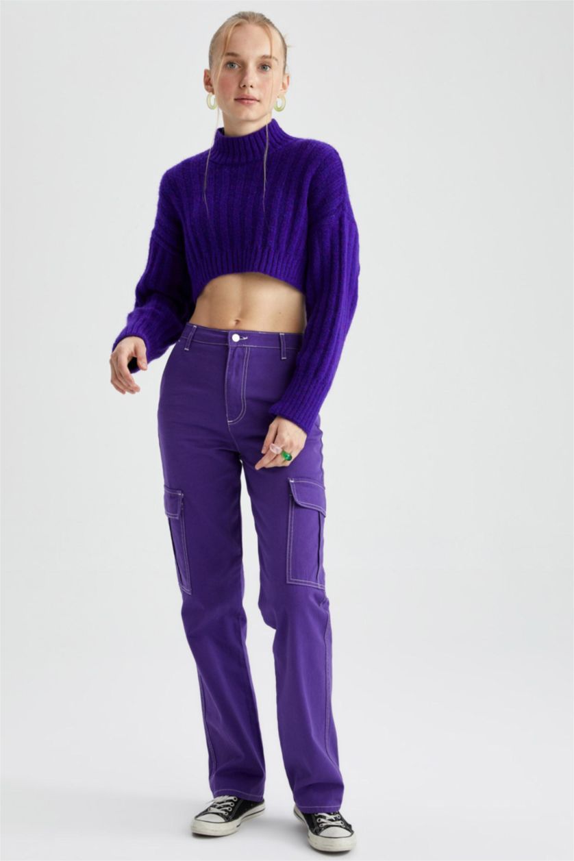 WOMAN Purple Oversize Fit Half Turtleneck Pullover