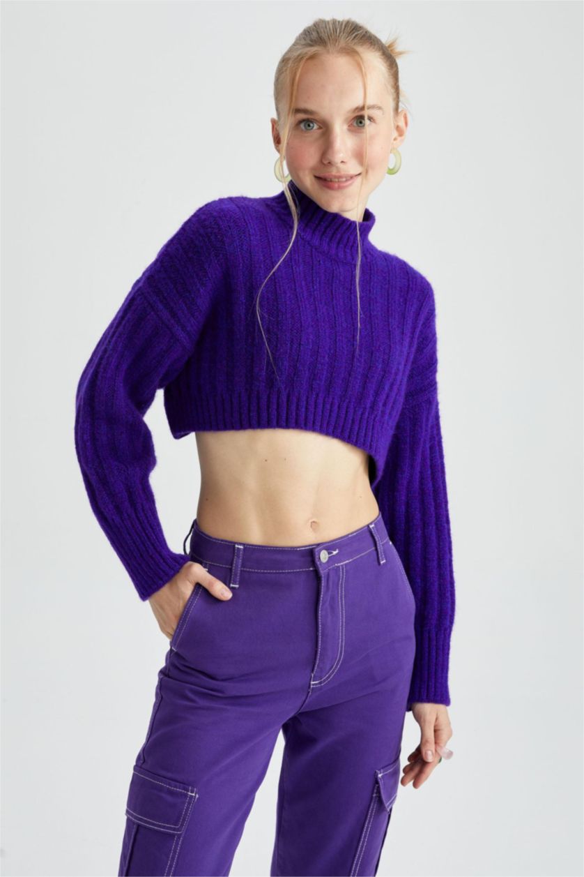 WOMAN Purple Oversize Fit Half Turtleneck Pullover