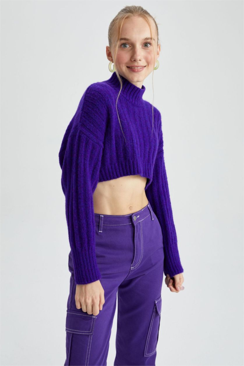 WOMAN Purple Oversize Fit Half Turtleneck Pullover