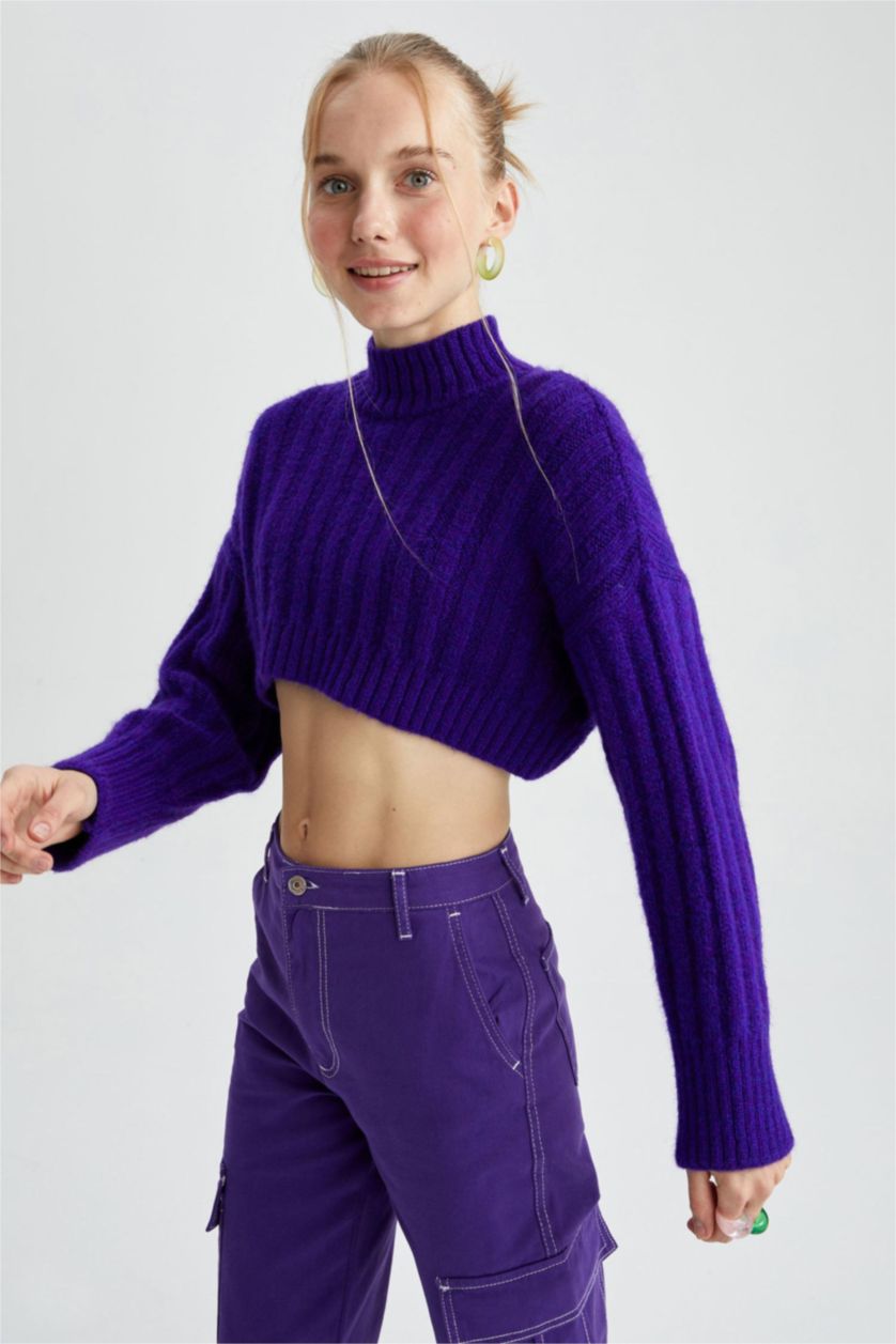WOMAN Purple Oversize Fit Half Turtleneck Pullover