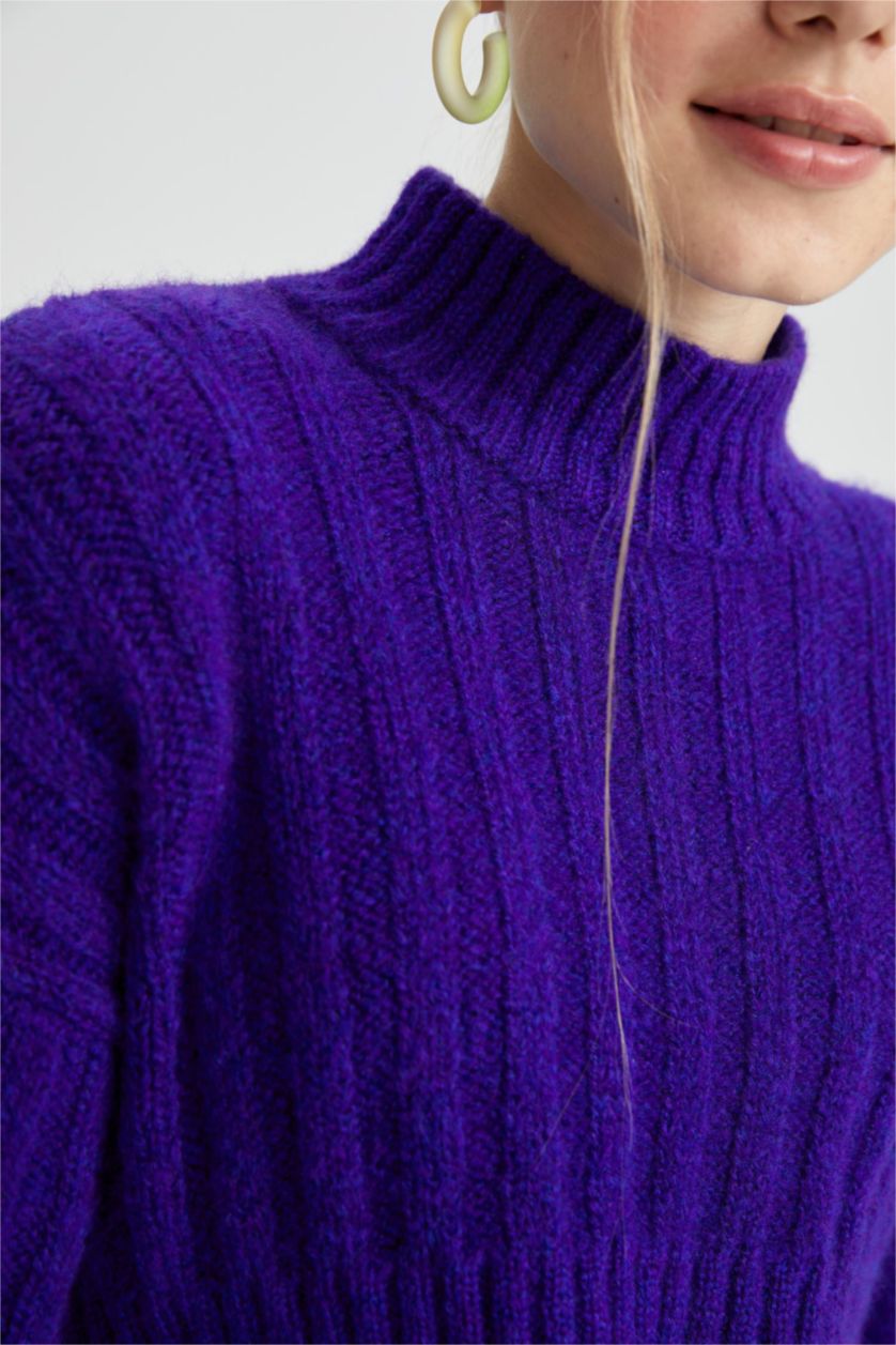WOMAN Purple Oversize Fit Half Turtleneck Pullover