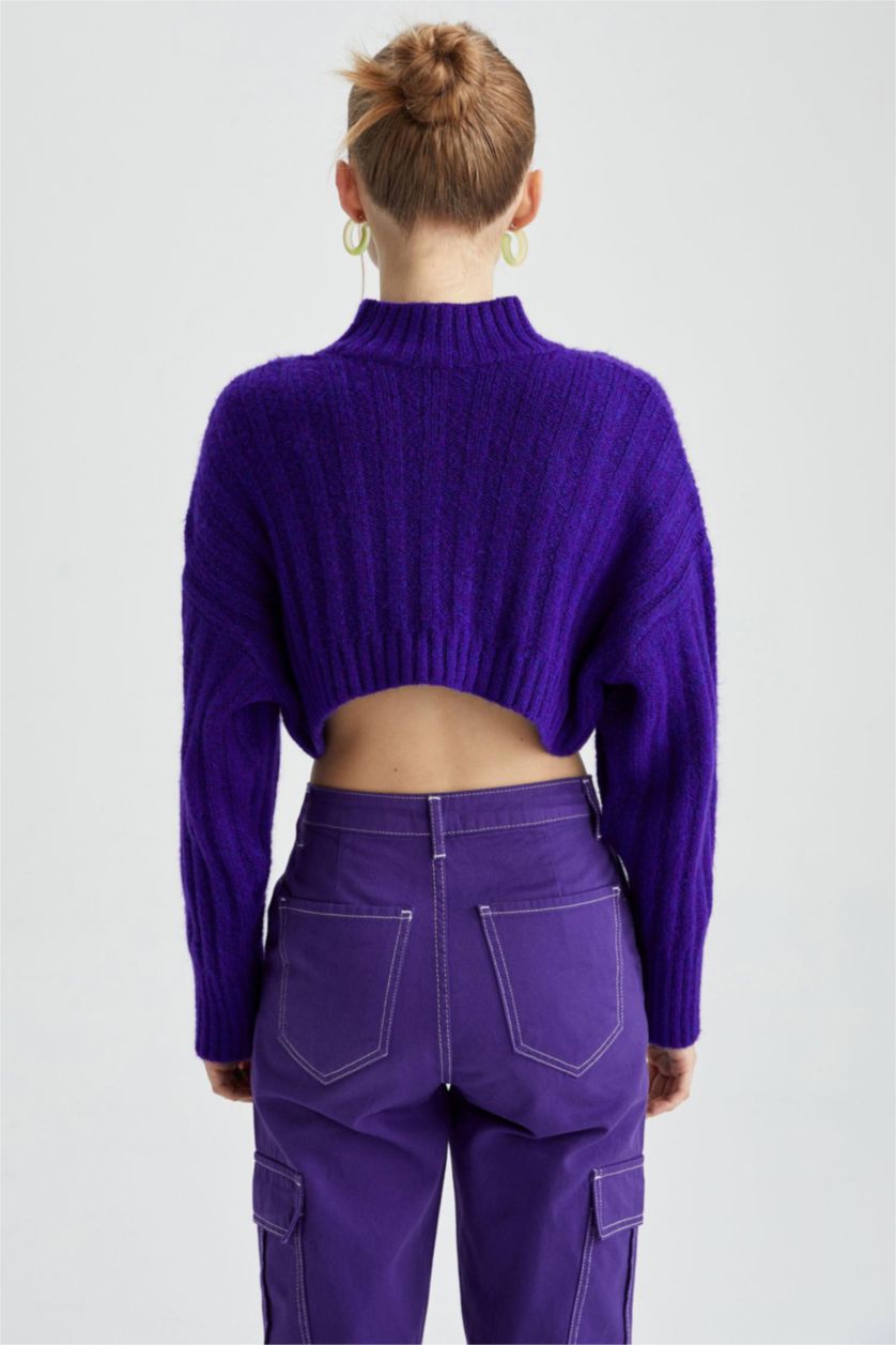 WOMAN Purple Oversize Fit Half Turtleneck Pullover