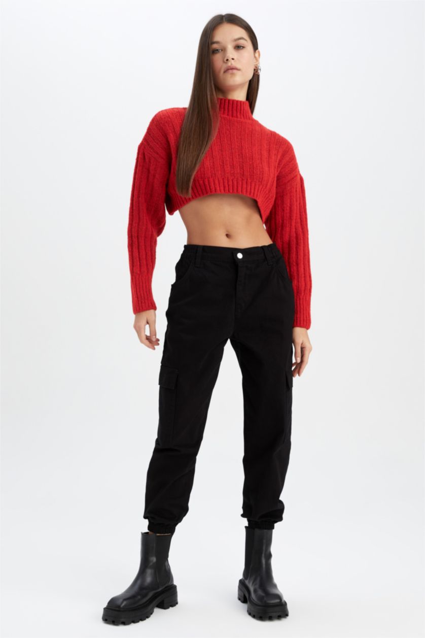 حريمي أحمر بلوفر اوفر سايز تريكو هاف كول