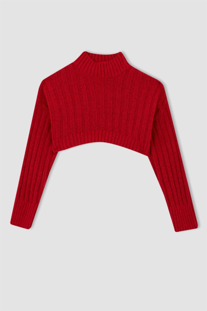 حريمي أحمر بلوفر اوفر سايز تريكو هاف كول