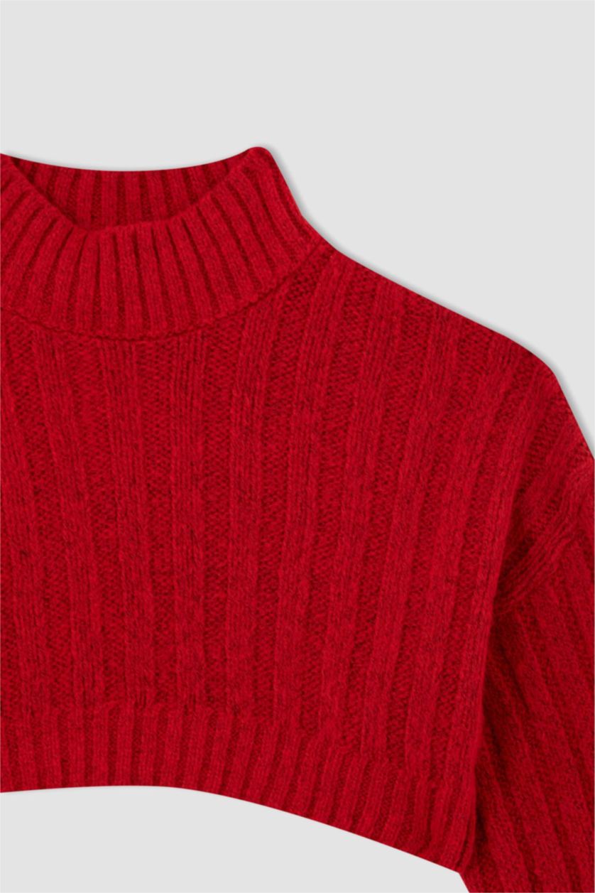 حريمي أحمر بلوفر اوفر سايز تريكو هاف كول