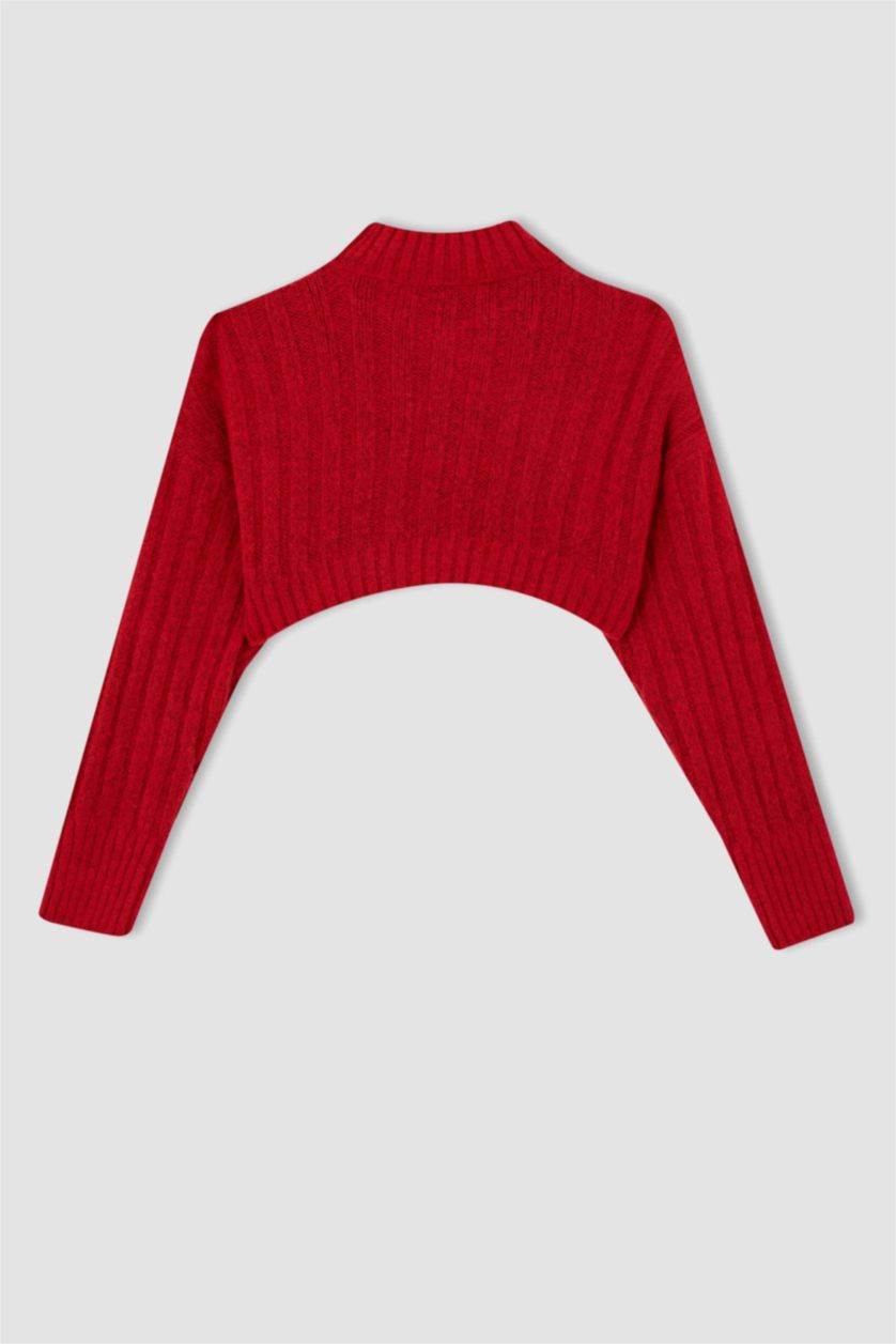 حريمي أحمر بلوفر اوفر سايز تريكو هاف كول