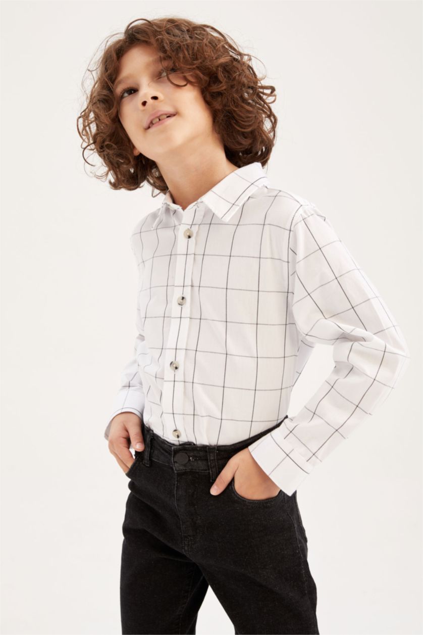 BOYS & TEENS White Boy Regular Fit Poplin Long Sleeve Shirt
