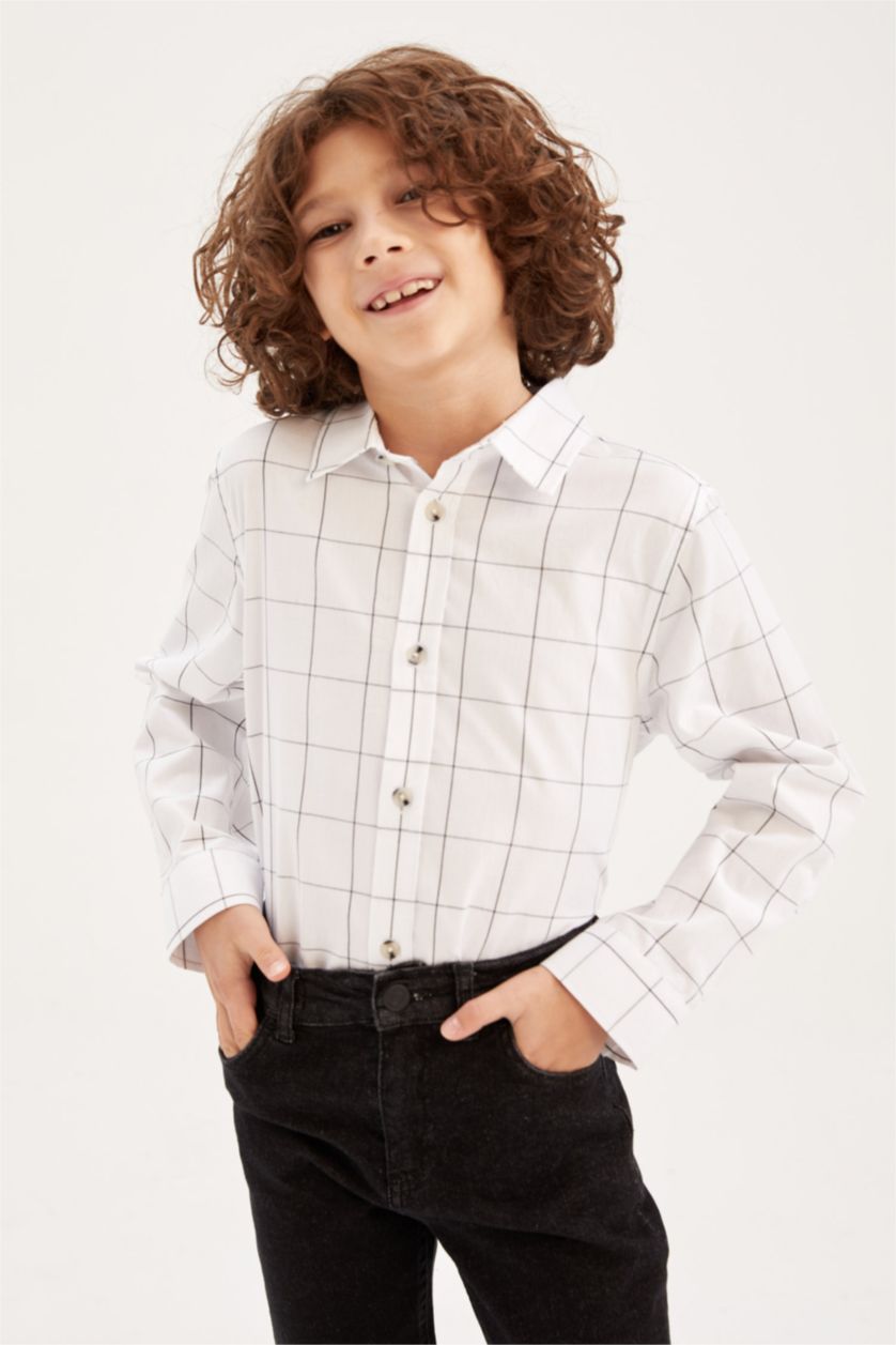 BOYS & TEENS White Boy Regular Fit Poplin Long Sleeve Shirt