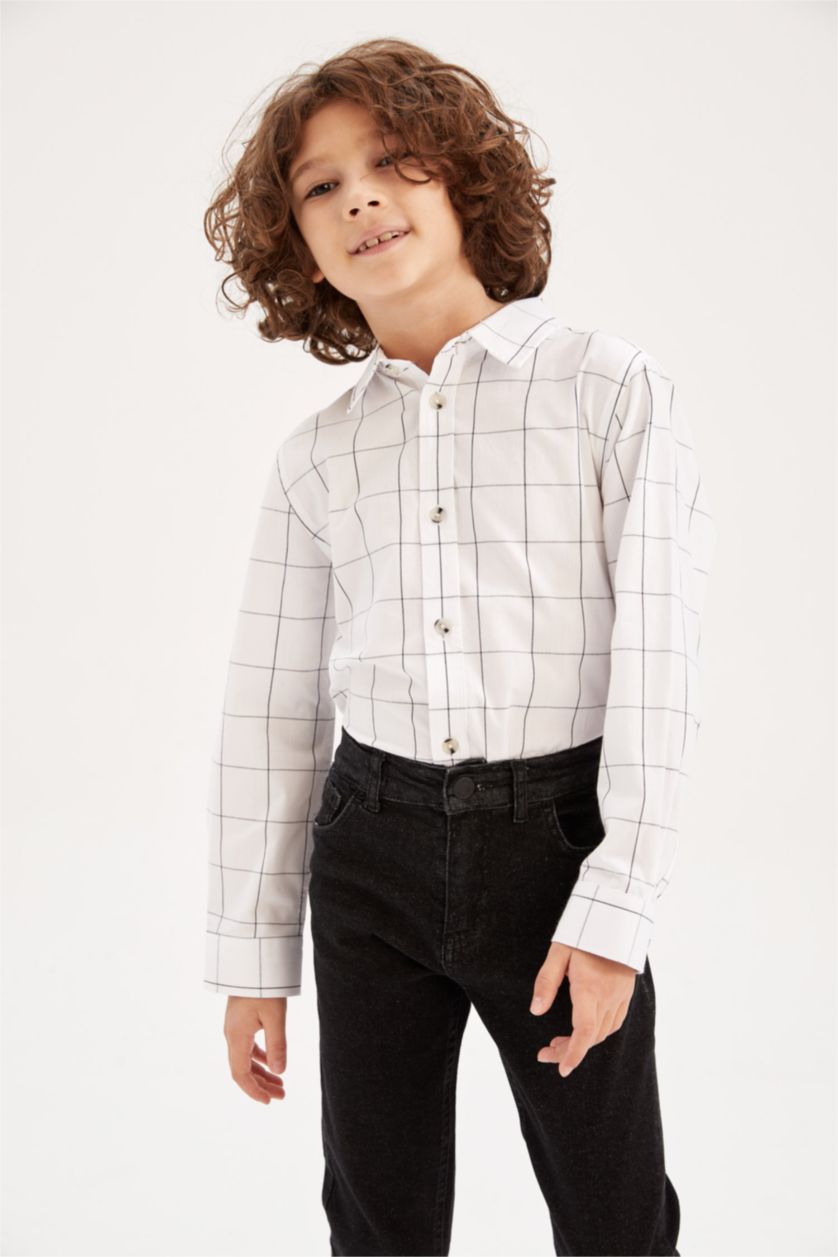BOYS & TEENS White Boy Regular Fit Poplin Long Sleeve Shirt