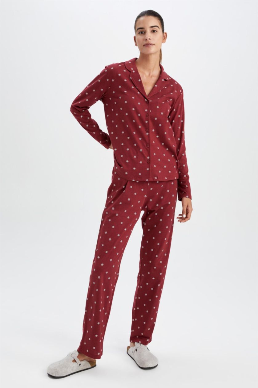 Woman Bordeaux Regular Fit Cotton Knitted Bottoms