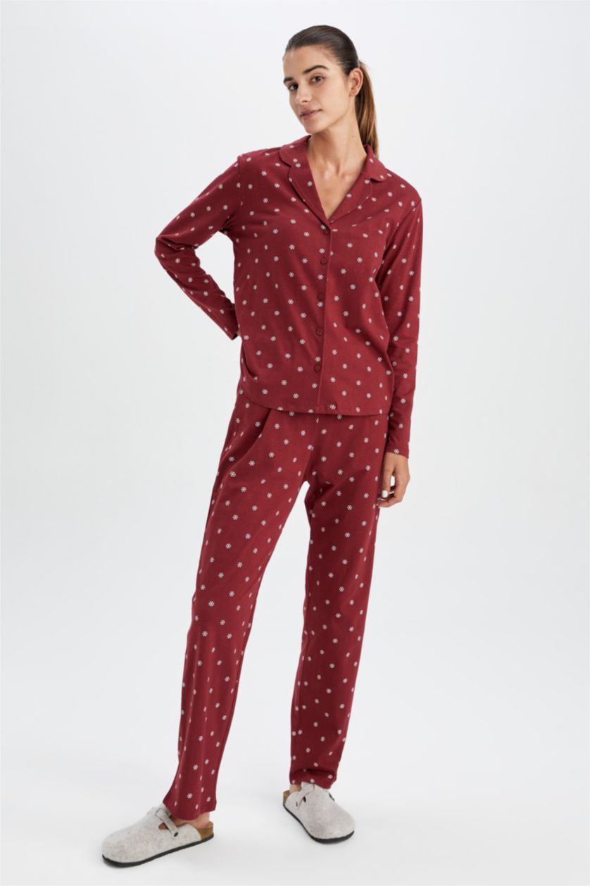 Woman Bordeaux Regular Fit Cotton Knitted Bottoms