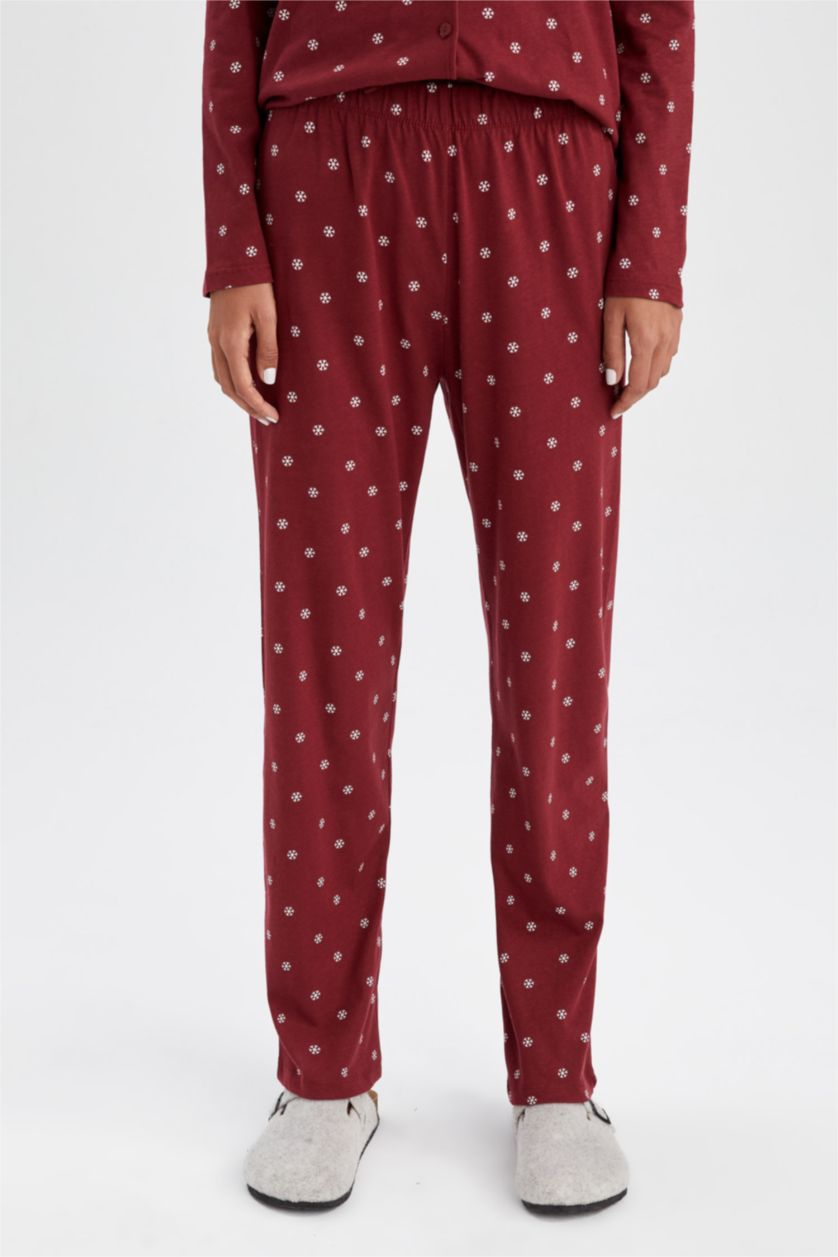 Woman Bordeaux Regular Fit Cotton Knitted Bottoms