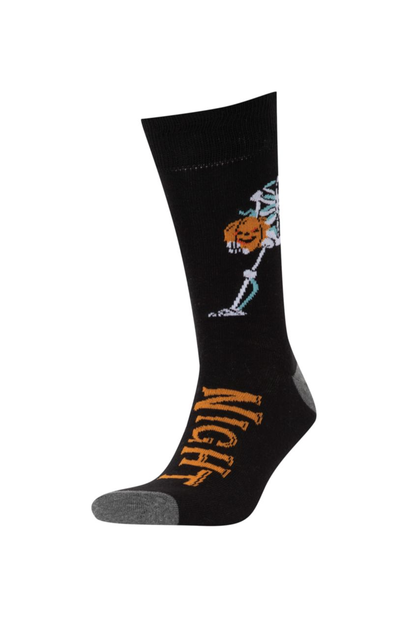 Erkek Siyah Erkek Hallowen Temalı 2'li Pamuklu Uzun Çorap