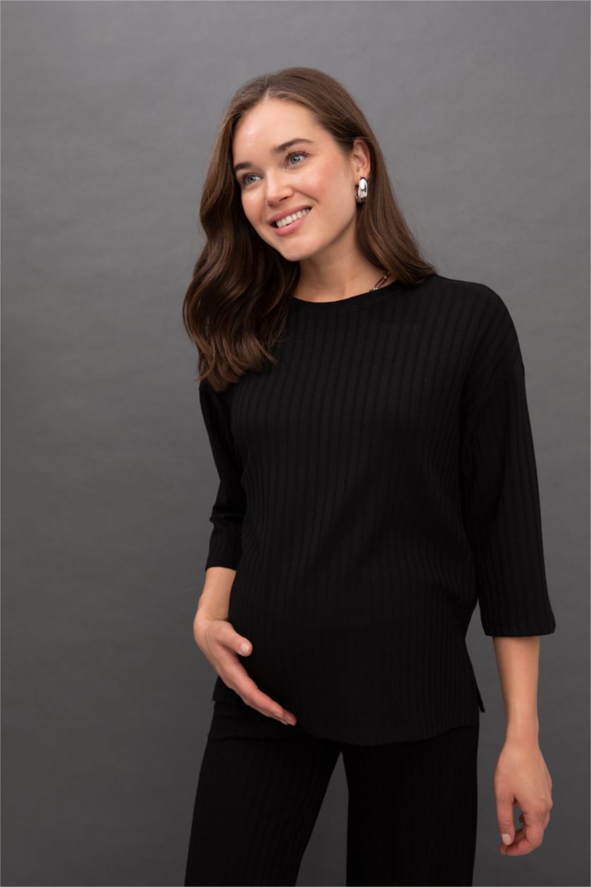 حريمي أسود بلوزة حمل بيزك كم طويل قصة عادية