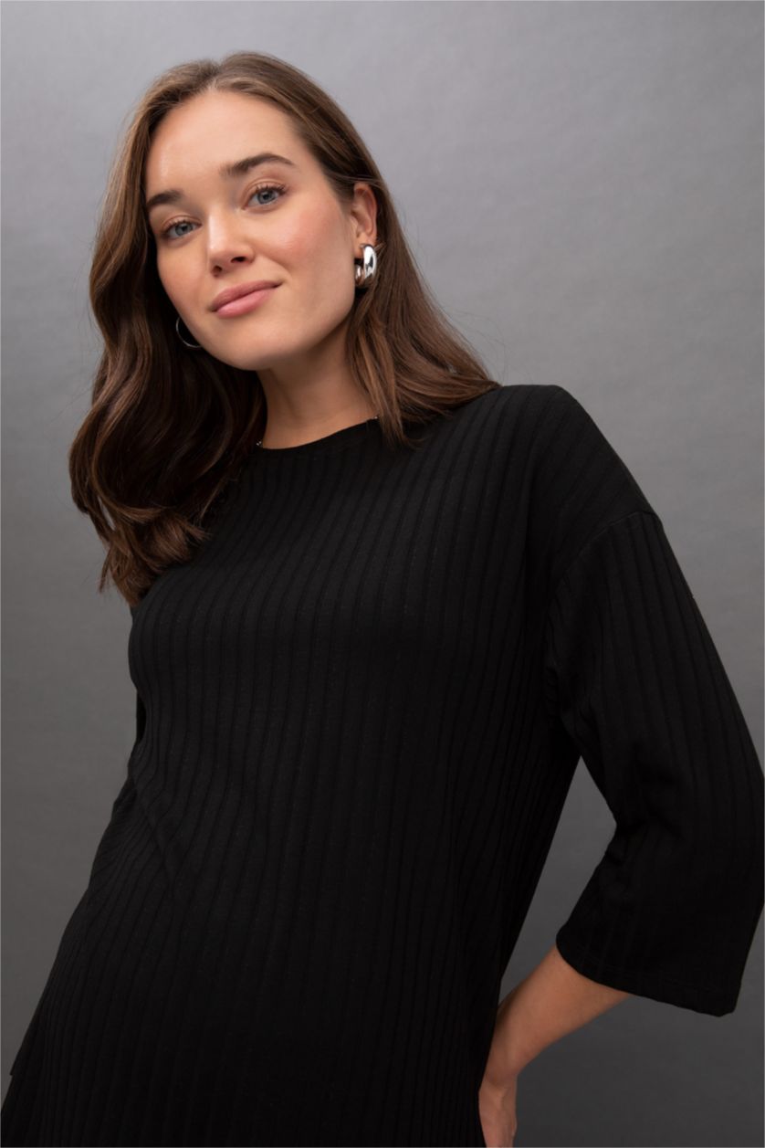 حريمي أسود بلوزة حمل بيزك كم طويل قصة عادية