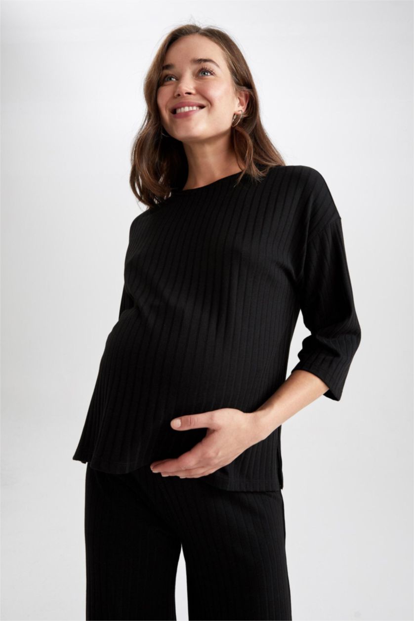 حريمي أسود بلوزة حمل بيزك كم طويل قصة عادية