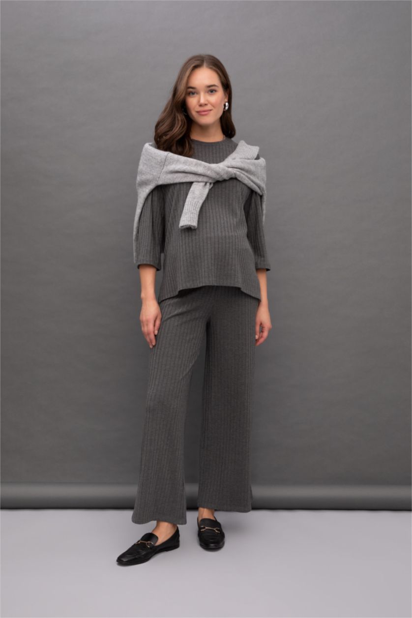 Kadın Gri Melanj Wıde Leg Hamile Altı