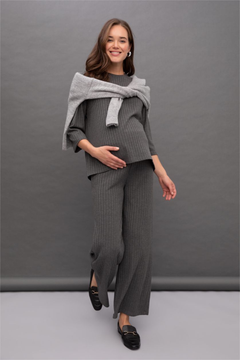 Kadın Gri Melanj Wıde Leg Hamile Altı
