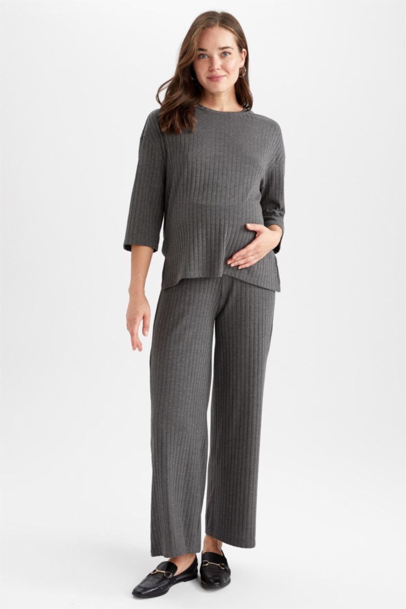 Kadın Gri Melanj Wıde Leg Hamile Altı
