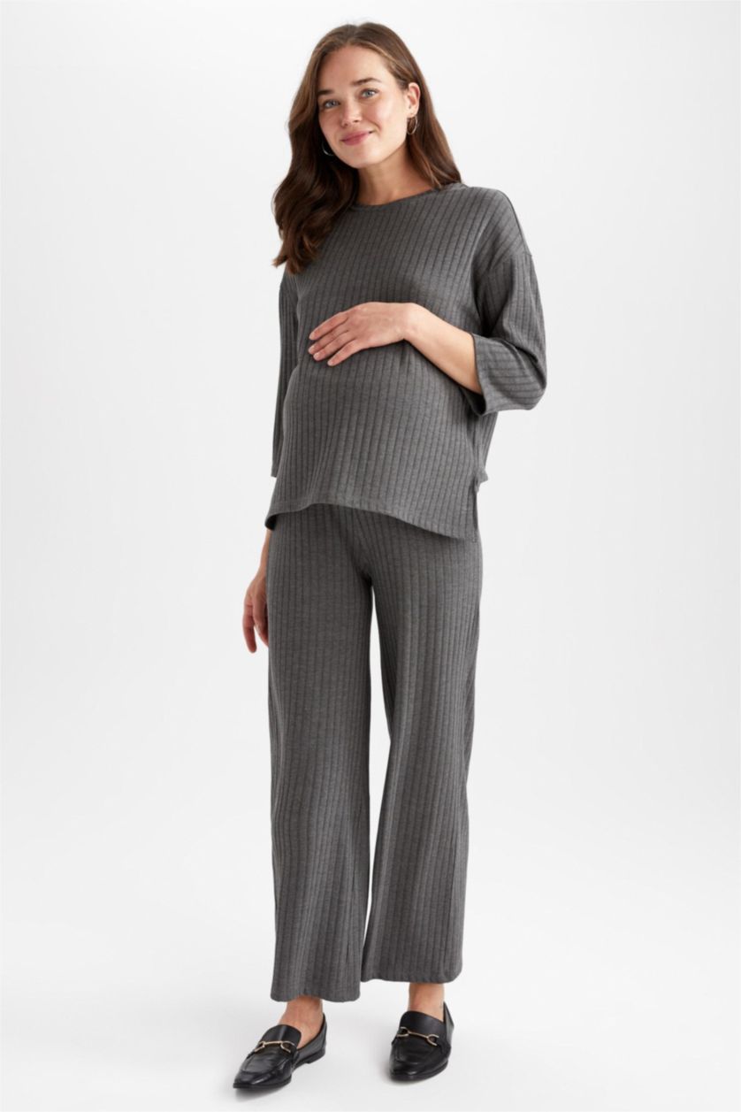 Kadın Gri Melanj Wıde Leg Hamile Altı