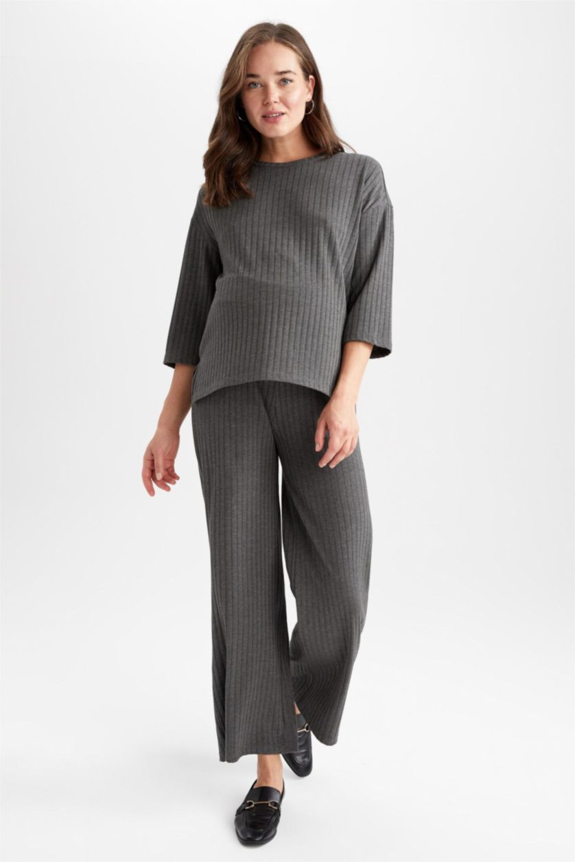 Kadın Gri Melanj Wıde Leg Hamile Altı